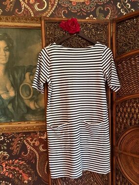J.Jill Black White Striped Knit Dress Size S Nautical Coastal Pockets